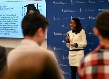 Student giving a speech to audience