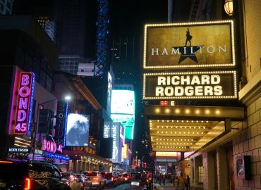 Sign for Hamilton on Broadway